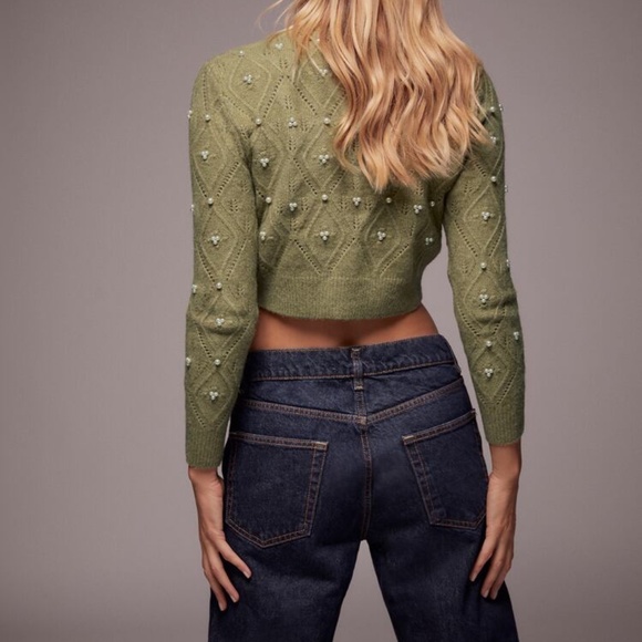 ZARA KNIT SWEATER WITH PEARLS MEDIUM - Picture 4 of 6